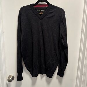 Orvis Men’s 100% Merino Wool Sweater Grey Long Sleeve Size Medium V-neck